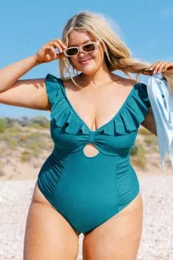 Cupshe Ashley Ruffle Trim Plus Size One Piece Swimsuit