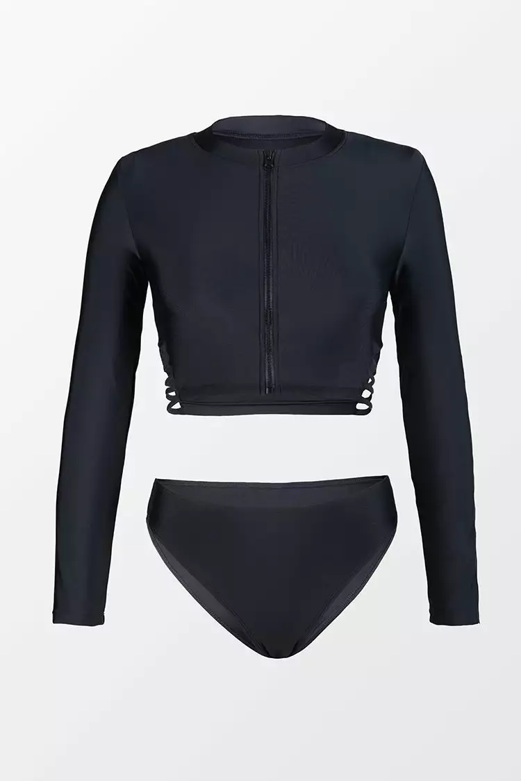 Cupshe Esther Black Front Zipper Long Sleeve Tankini 3 Cupshe Esther Black Front Zipper Long Sleeve Tankini - Image 3