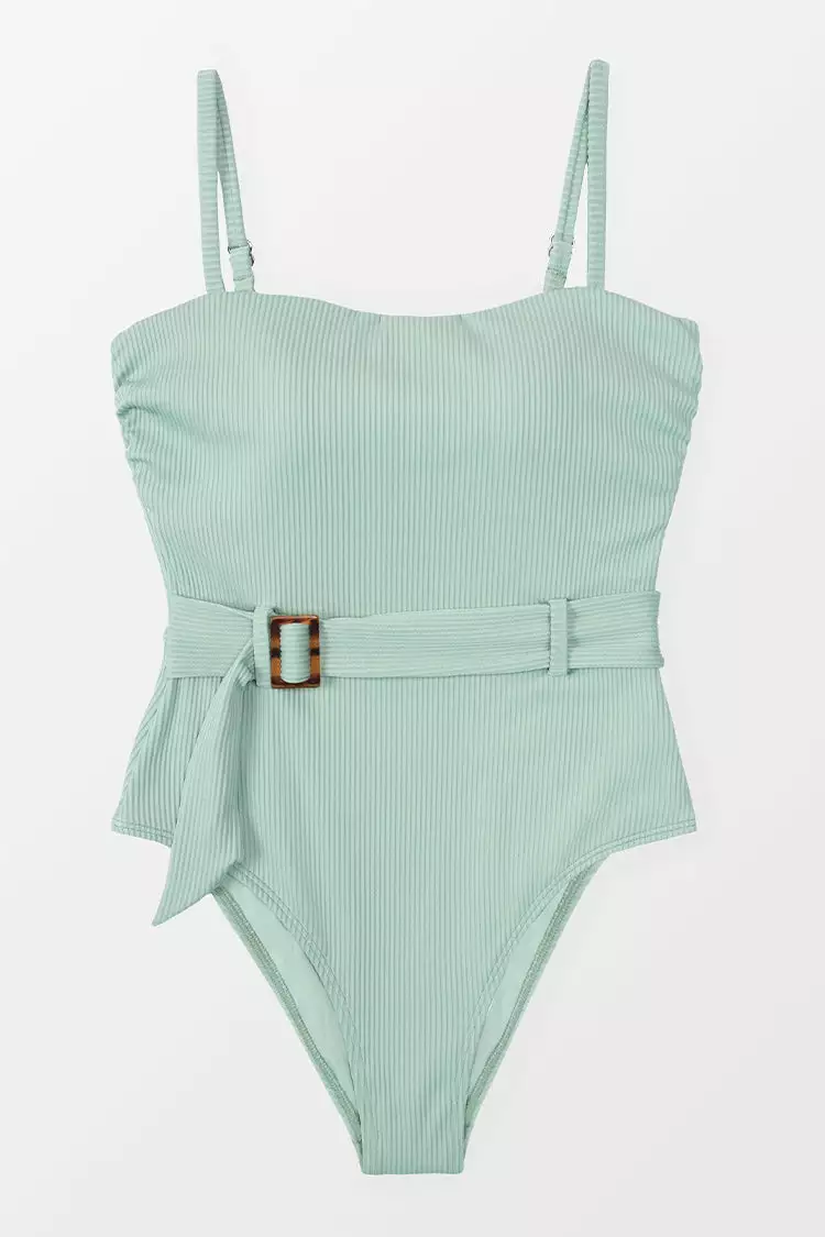 Cupshe Anahi Green Square Neck Belted One Piece Swimsuit 3 Cupshe Anahi Green Square Neck Belted One Piece Swimsuit - Image 3