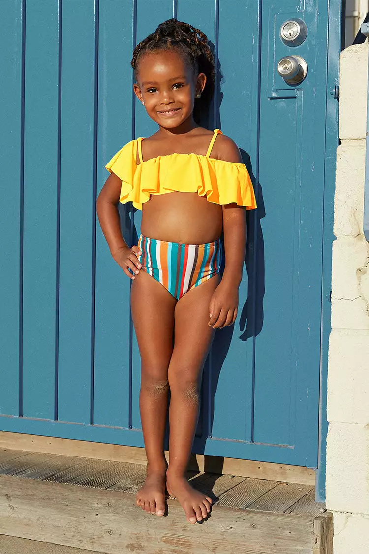 Cupshe Salma Off Shoulder Ruffle Striped Bikini For Toddler Girls And Girls 1 Cupshe Salma Off Shoulder Ruffle Striped Bikini For Toddler Girls And Girls