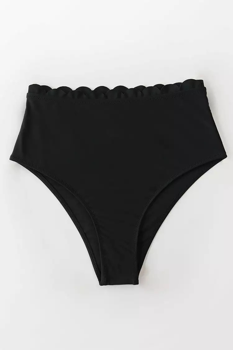 Cupshe Black Scalloped High Waisted Bikini Bottom 3 Cupshe Black Scalloped High Waisted Bikini Bottom - Image 3