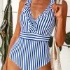 Cupshe Blue And White Stripe Ruffle One Piece Swimsuit