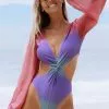 Cupshe Beachy Ombre Long Sleeve Cutout One Piece Swimsuit