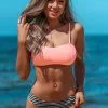 Cupshe Pink Bandeau Bikini Top with Stripe Bikini Bottom