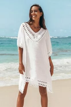 Cupshe White Crochet Dolman Sleeve Cover Up