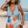 Cupshe Amoura Tropical Striped Cut-out One Piece Swimsuit