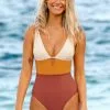 Cupshe Rose Colorblock Keyhole Cutout One Piece Swimsuit