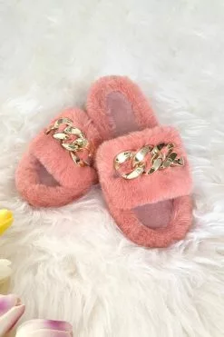 Cupshe Brownstone Orange Fluffy Chain Decor Slippers