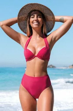 Cupshe Charmed Romance Halter Bikini Top & High Waist Bikini Bottom Set