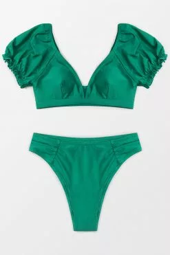 Cupshe Puffed Sleeve V-Neck Bikini