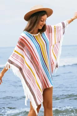 Cupshe Colorful Vertical Stripes Square Cover Up with Tassels