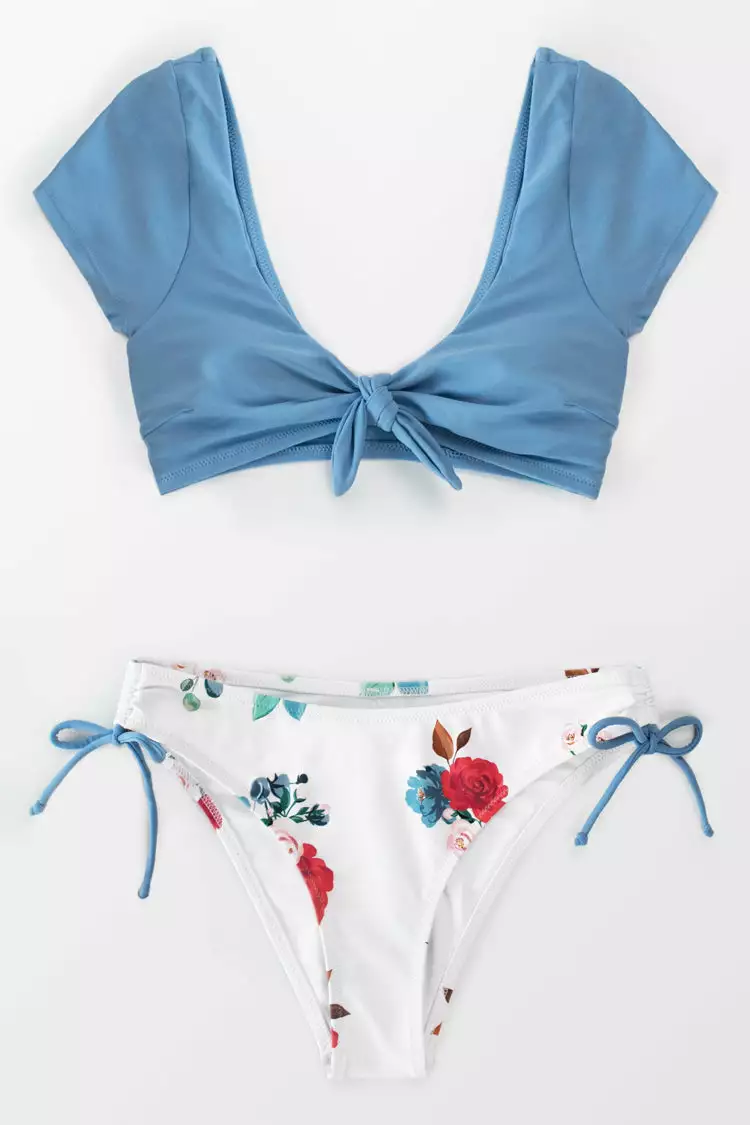 Cupshe Knotted Cap Sleeves Drawstring Bikini 1 Cupshe Knotted Cap Sleeves Drawstring Bikini