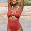 Cupshe Daleyza Orange Scalloped Back Hook Cat Out One Piece Swimsuit