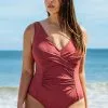 Cupshe Marsala V-Neckline Plus Size One Piece Swimsuit