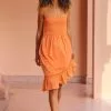 Cupshe Adalyn Orange Smocked Ruffle Trim Dress