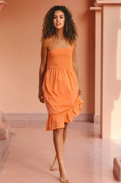 Cupshe Adalyn Orange Smocked Ruffle Trim Dress