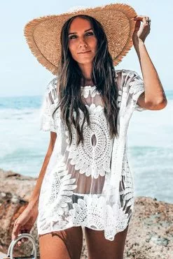 Cupshe White Sun Floral Cover Up