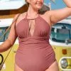 Cupshe Charmed Romance High-Neck Keyhole Plus Size One Piece Swimsuit