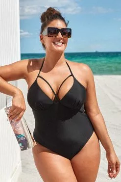 Cupshe Kacie Black Cut Out Plus Size One Piece Swimsuit