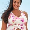 Cupshe Larissa Floral V-neck Ruffle Back Tie Plus Size Tankini Top