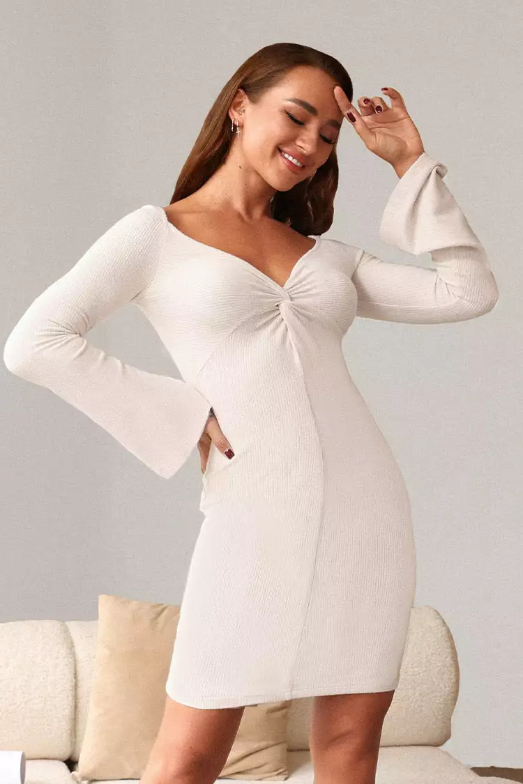Cupshe Bailey White Plunge Twist Long Sleeve Dress 1 Cupshe Bailey White Plunge Twist Long Sleeve Dress