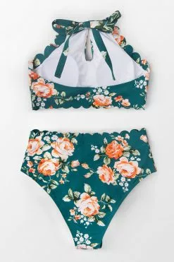 Cupshe Teal Floral Scalloped Bikini 7 Cupshe Teal Floral Scalloped Bikini -Deals Cupshe Store 2 2