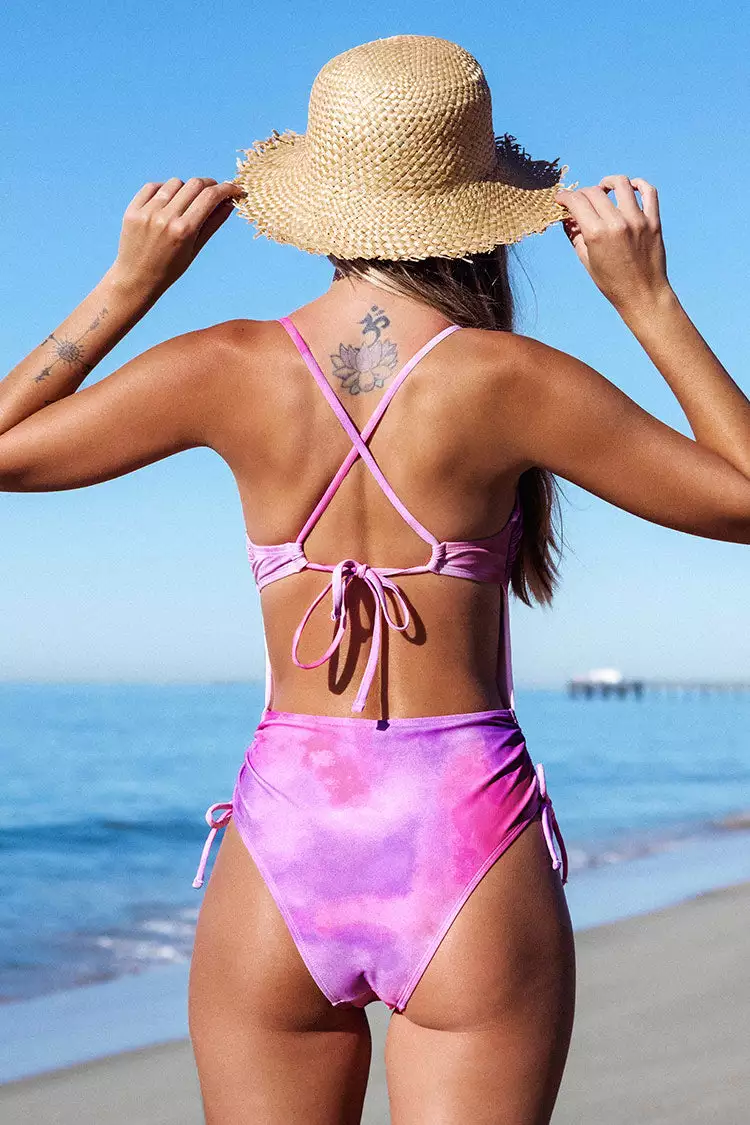 Cupshe Rose Tie Dye Side Shirred One Piece Swimsuit 2 Cupshe Rose Tie Dye Side Shirred One Piece Swimsuit - Image 2