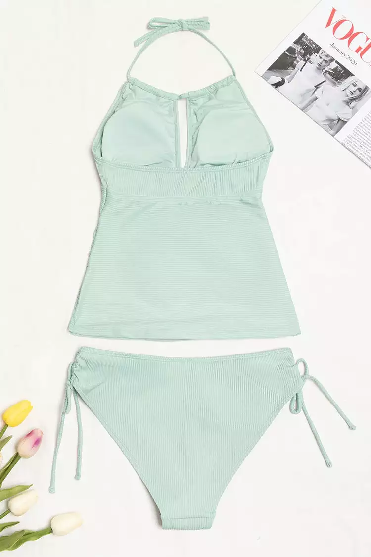 CUPSHE Anahi Rib Drawstring Side Halter Tankini 4 CUPSHE Anahi Rib Drawstring Side Halter Tankini - Image 4