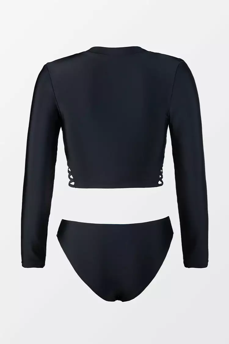 Cupshe Esther Black Front Zipper Long Sleeve Tankini 4 Cupshe Esther Black Front Zipper Long Sleeve Tankini - Image 4