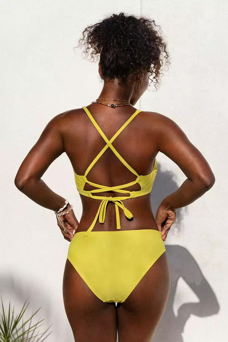 Cupshe Briar Yellow Hollow Out Lace Up Ruched Bikini 2 Cupshe Briar Yellow Hollow Out Lace Up Ruched Bikini - Image 2