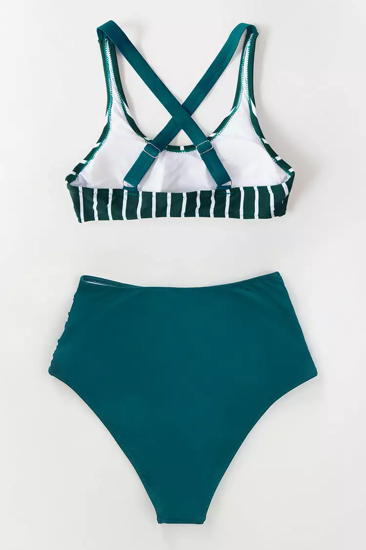 Cupshe Teal And White Striped High Waisted Bikini 6 Cupshe Teal And White Striped High Waisted Bikini - Image 6