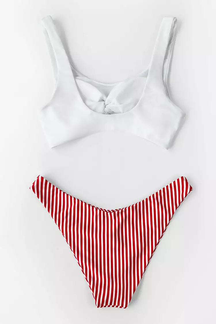 Cupshe White Knotted and Red Stripe Bikini 5 Cupshe White Knotted and Red Stripe Bikini - Image 5
