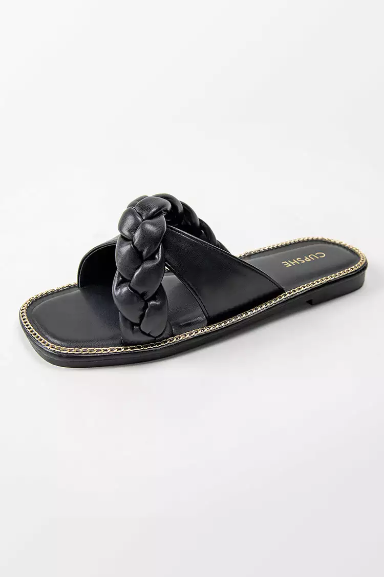 Cupshe Athens Black Braid Crisscross Strap Slide Sandals 2 Cupshe Athens Black Braid Crisscross Strap Slide Sandals - Image 2