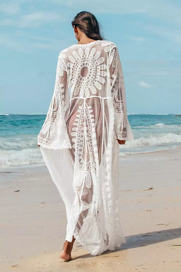 Cupshe Floral Mesh Long Kimono Cover Up 2 Cupshe Floral Mesh Long Kimono Cover Up - Image 2