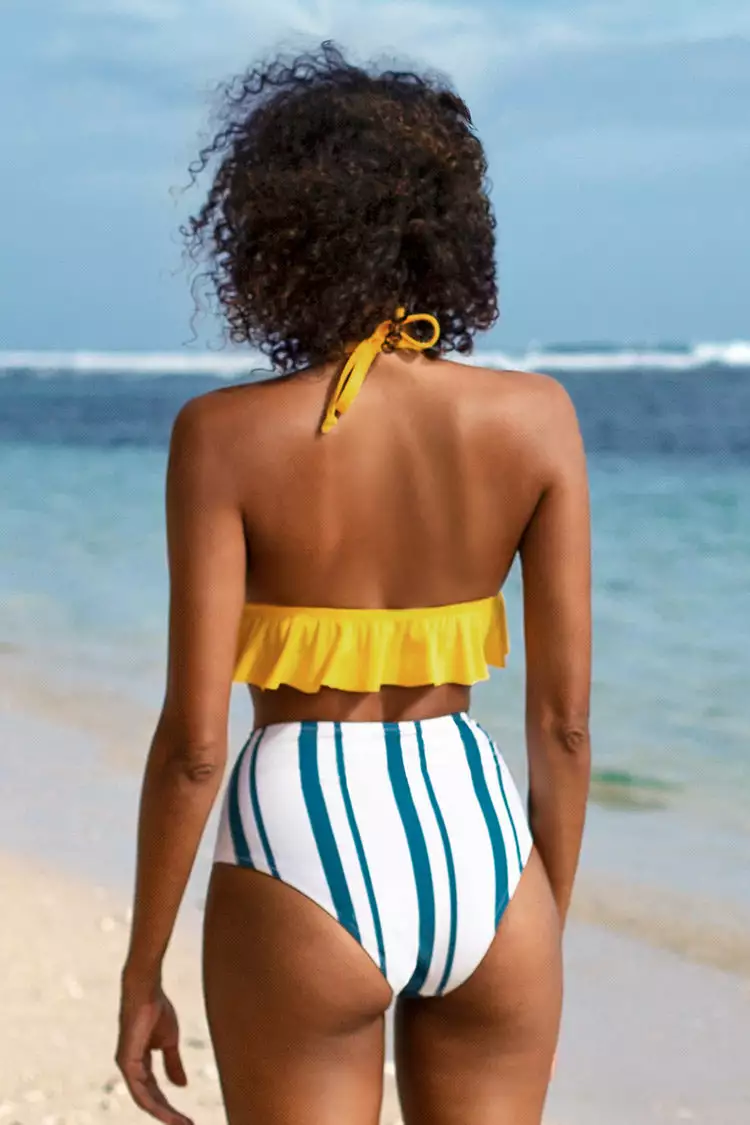 Cupshe Beach Days Ruffle and Striped High Waisted Bikini 2 Cupshe Beach Days Ruffle and Striped High Waisted Bikini - Image 2