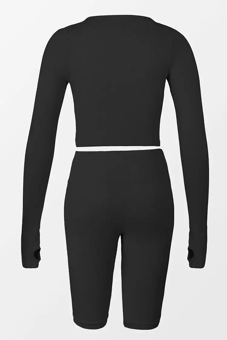 Cupshe Royalty Black Scoop Long Sleeve Matching Set 4 Cupshe Royalty Black Scoop Long Sleeve Matching Set - Image 4