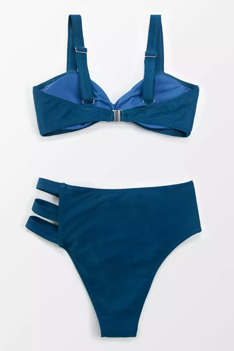 Cupshe Navy Buttoned Strappy Mid Waisted Bikini 3 Cupshe Navy Buttoned Strappy Mid Waisted Bikini - Image 3