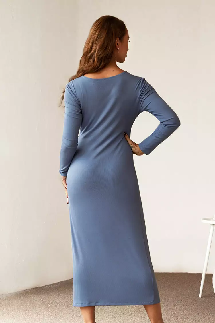 Cupshe Ebony Blue Twist Ruched Long Sleeve Dress 2 Cupshe Ebony Blue Twist Ruched Long Sleeve Dress - Image 2
