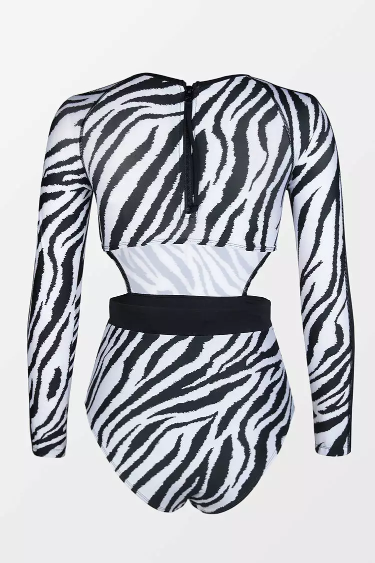 Cupshe Cheyanne Zebra Cut Out Long Sleeve One Piece Swimsuit 4 Cupshe Cheyanne Zebra Cut Out Long Sleeve One Piece Swimsuit - Image 4