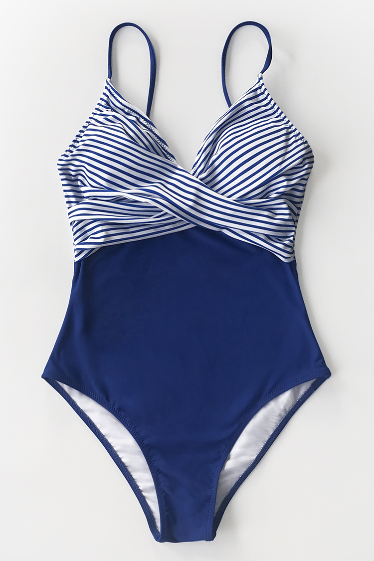 Cupshe Blue and Stripe One Piece Swimsuit 2 Cupshe Blue and Stripe One Piece Swimsuit - Image 2