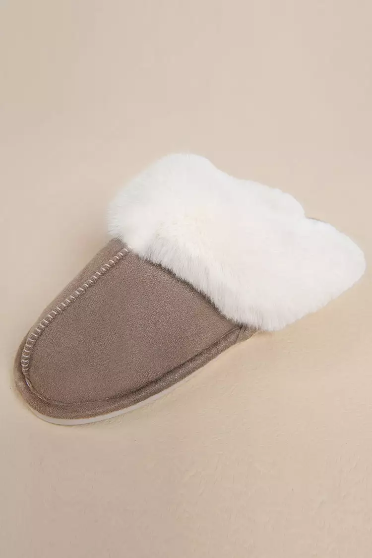Cupshe Jupiter Khaki Suede Fluffy Slippers 2 Cupshe Jupiter Khaki Suede Fluffy Slippers - Image 2