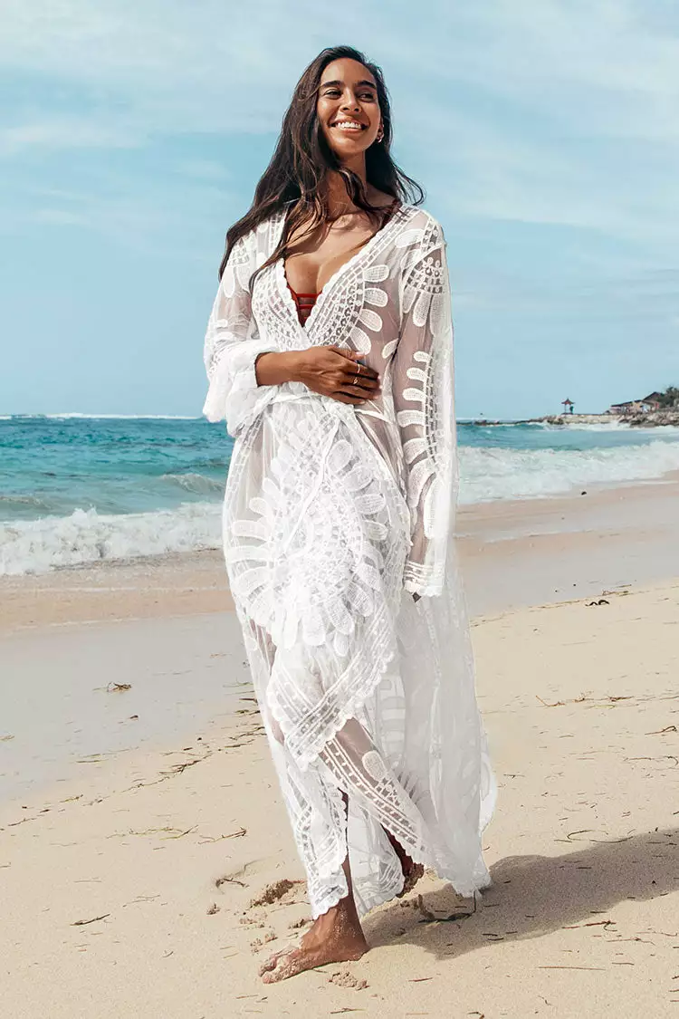 Cupshe Floral Mesh Long Kimono Cover Up 1 Cupshe Floral Mesh Long Kimono Cover Up