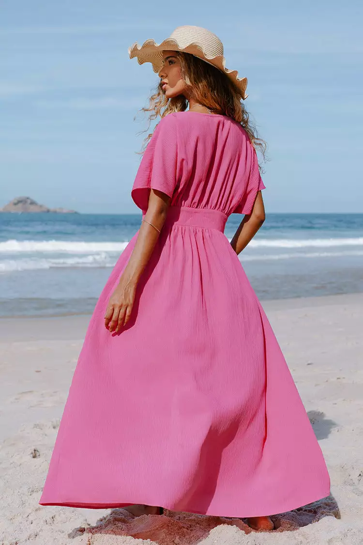 Cupshe Aubriella Front Button V-neck Ruching Maxi Dress 2 Cupshe Aubriella Front Button V-neck Ruching Maxi Dress - Image 2