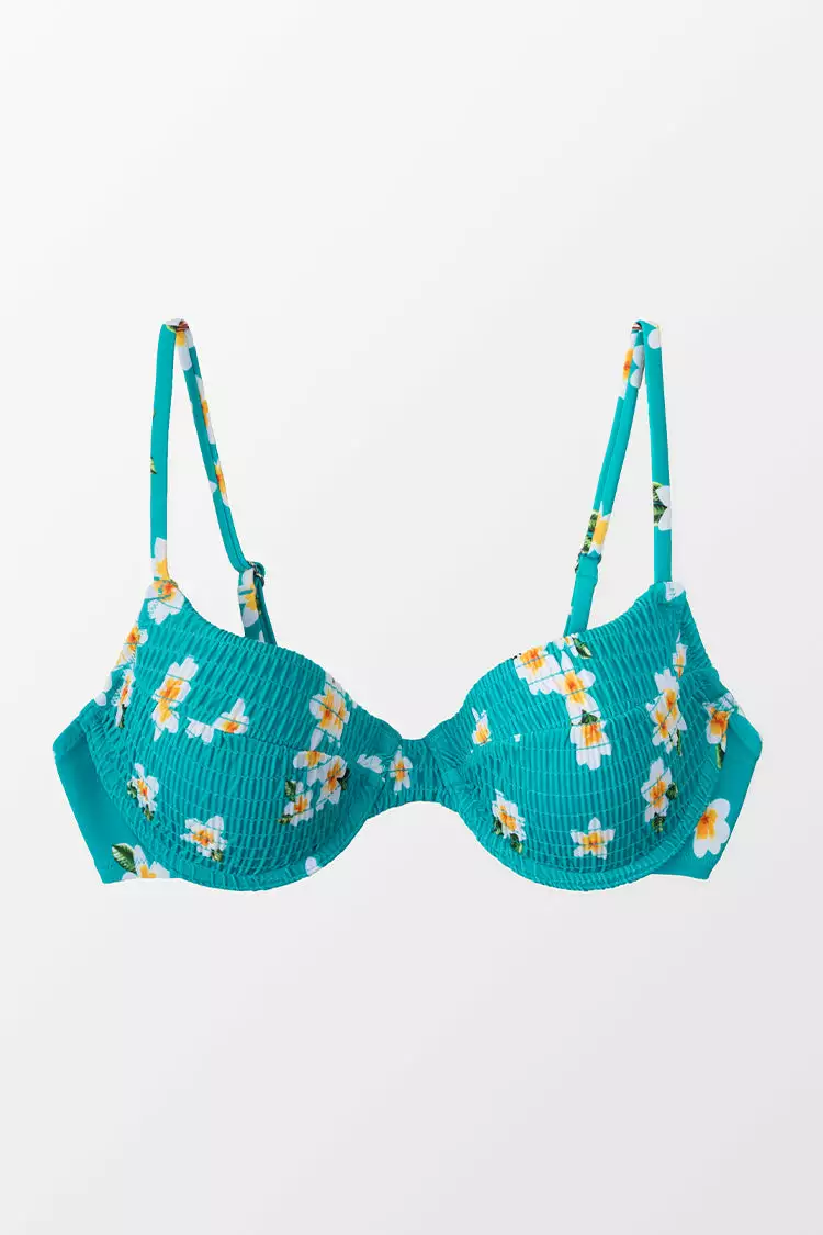 Cupshe Miracle Aqua Floral Smocked Bikini Top 3 Cupshe Miracle Aqua Floral Smocked Bikini Top - Image 3