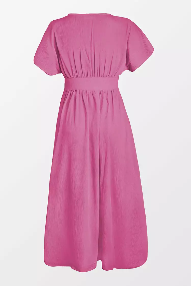 Cupshe Aubriella Front Button V-neck Ruching Maxi Dress 4 Cupshe Aubriella Front Button V-neck Ruching Maxi Dress - Image 4