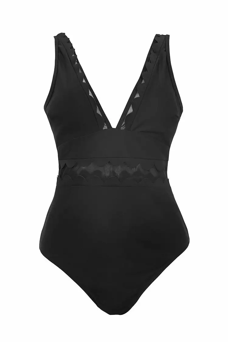 Cupshe Solid Black V-Neck One Piece Swimsuit 3 Cupshe Solid Black V-Neck One Piece Swimsuit - Image 3