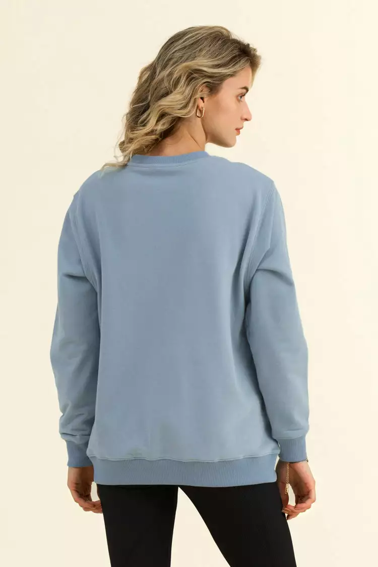 Cupshe Havana Blue Oversized Pullover Sweatshirt 2 Cupshe Havana Blue Oversized Pullover Sweatshirt - Image 2