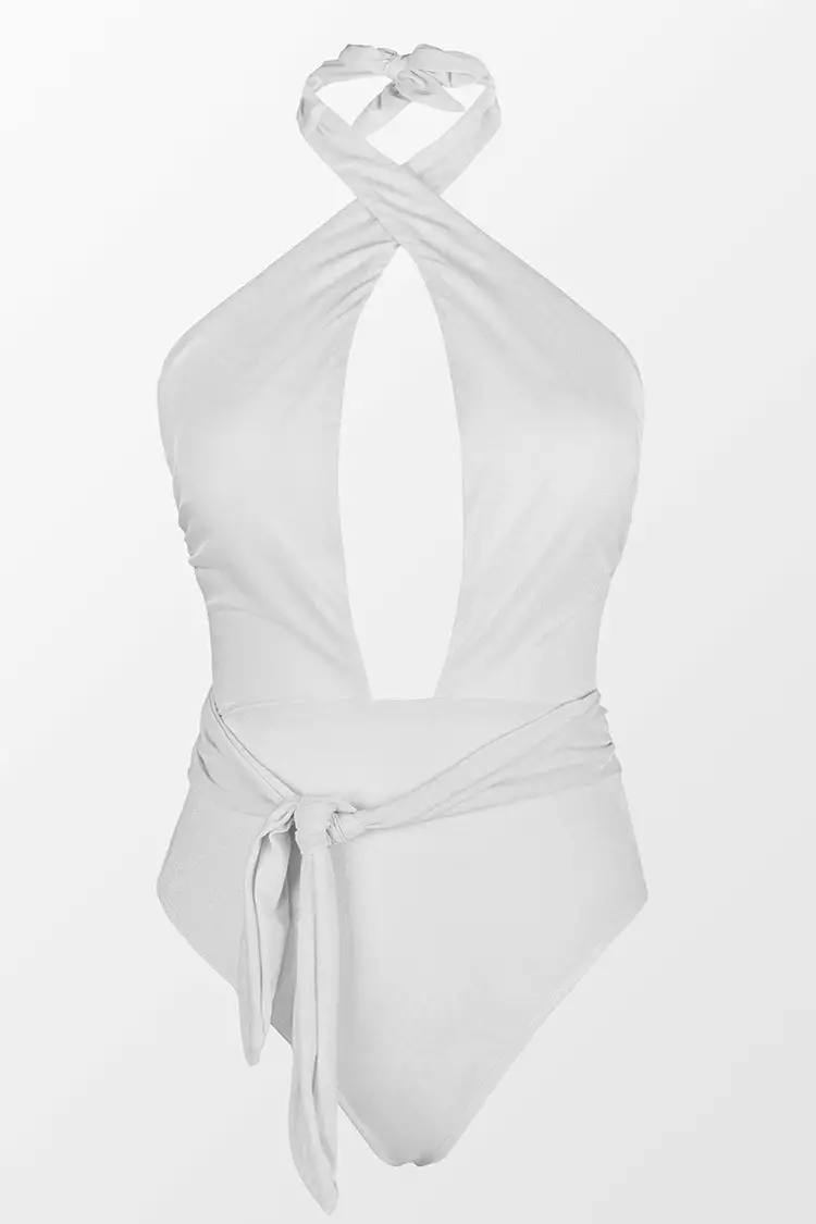 Cupshe Georgia Cross Halter Tie Waist One Piece Swimsuit 4 Cupshe Georgia Cross Halter Tie Waist One Piece Swimsuit - Image 4