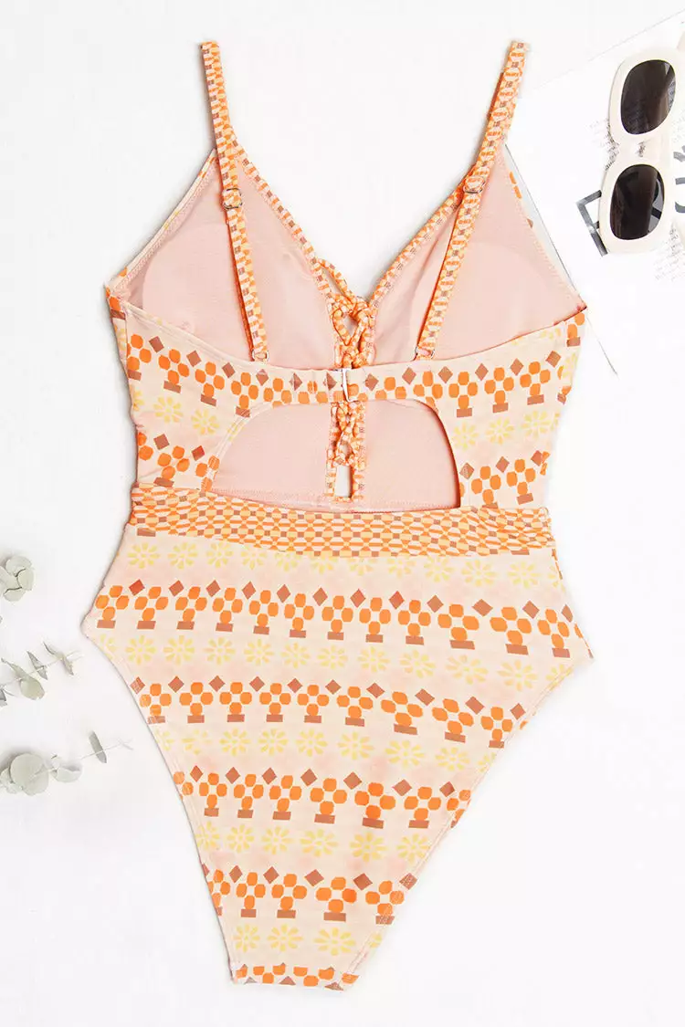Cupshe Stefanie Geo Print Lace-up One Piece Swimsuit 4 Cupshe Stefanie Geo Print Lace-up One Piece Swimsuit - Image 4