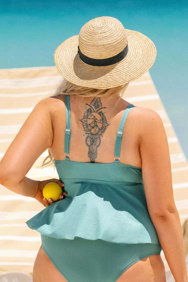 Cupshe Seaside Holiday Bow Tie Front Peplum Plus Size Tankini Top 2 Cupshe Seaside Holiday Bow Tie Front Peplum Plus Size Tankini Top - Image 2